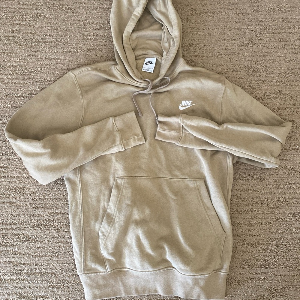 NIKE Light Beige Color Club Fleece Hooded Sweatshirt Men's Size Small